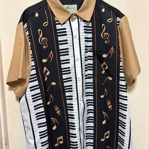 Hawaiian Shirts Brand Button-Up | Piano Keyboard & Musical Notes Print Size XL